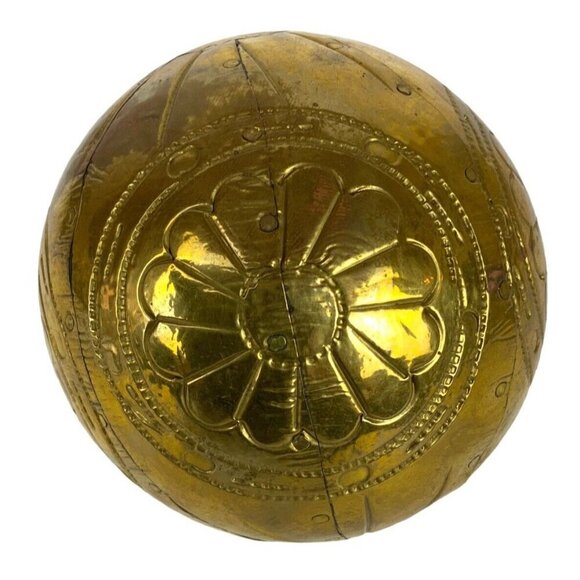 Brass Wrapped Wood Decorative Balls Set of 4 Handmade Vase Bowl Filler India - Picture 6 of 8